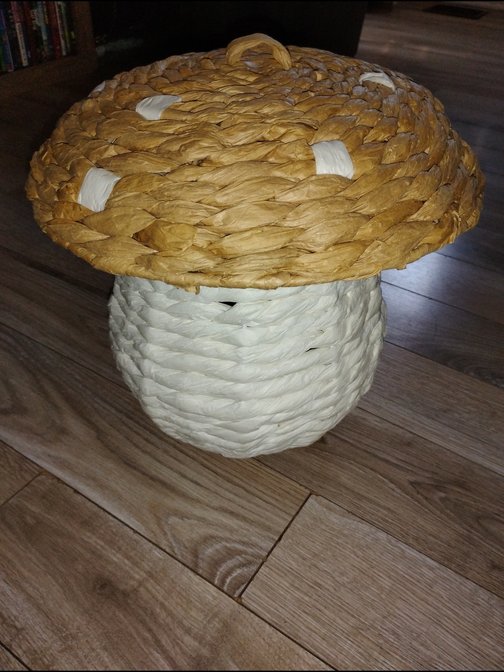 Hobby Lobby Two-Tone Woven Mushroom Accent Basket in Brown and White